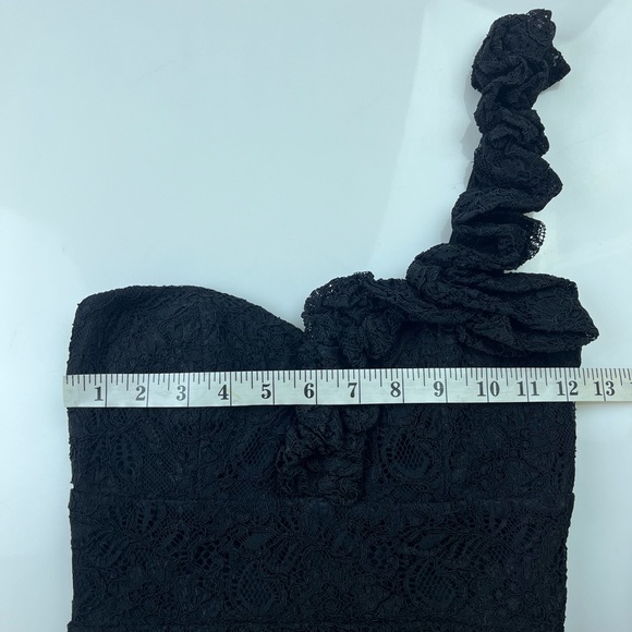 ModCloth Mystic Black Lace Sheath One Shoulder Dress Ruched N246-12 - Picture 6 of 7